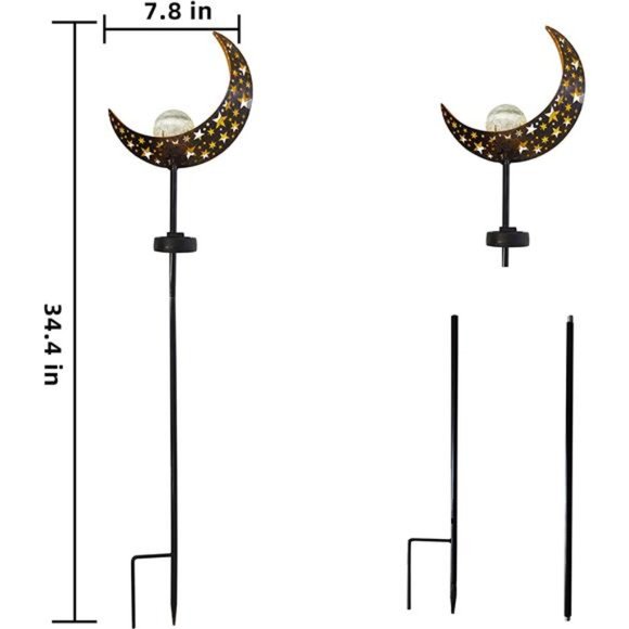 2 Pack Solar Garden Lights,Outdoor Crescent Moon Crackle Glass Globe Stake Light - Picture 2 of 6